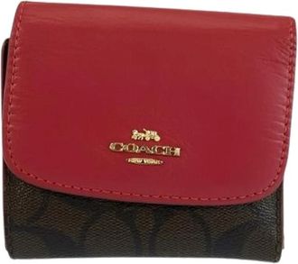 Coach Pre-owned Signature Leder Portemonnee - Dames - Vintage Accessoires - Rood - ONE Size - Leer - Vintage