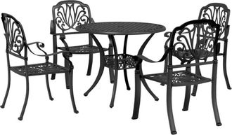vidaXL 5 Piece Garden Dining Set Black Cast Aluminium vidaXL