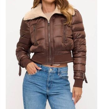 Coalition LA Metro Athletic-Inspired Puffer Jacket In Brown