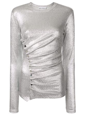 Paco Rabanne draped button blouse - women - Polyester/Spandex/Elastane/Viscose - 38 - Silver