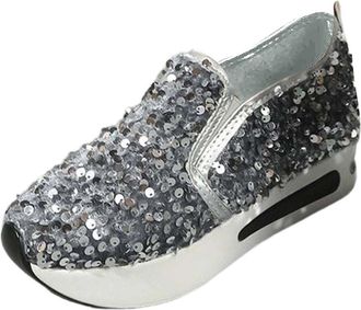 Generic Womens Platform Glitter Sneakers Breathable Mesh Wedge Shoes with Sparkle Accents Outdoor Festival Ballet Flats for Carnivals and Music Events