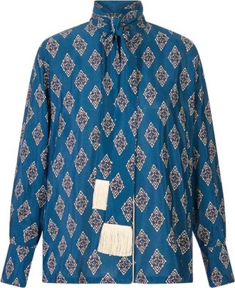 F.R.S. For Restless Sleepers Camicia Tethis - Strikpatroon Cr&ecirc;pe - Dames - Blouses - Blauw - M - Overhemden