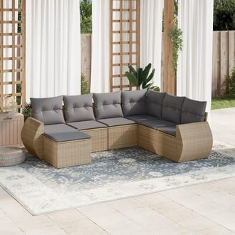 vidaXL Vidaxl - Set Sof&aacute;s De Jard&iacute;n 7 Piezas Y Cojines Rat&aacute;n Sint&eacute;tico Beige