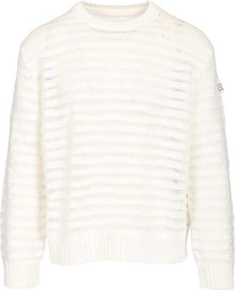 Maison Margiela Open Knit Stripe Cotton Crewneck Sweater