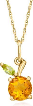 RS Pure by Ross-Simons Citrine Peach Pendant Necklace With Single Peridot in 14kt Yellow Gold