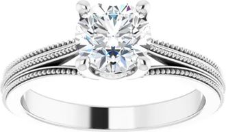 Pompeii3 1 Ct Round Diamond Engagement Ring 14k White Gold Vintage Accent Enhanced