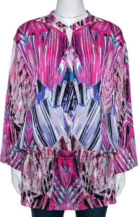 Roberto Cavalli Robert Cavalli Pink Printed Stretch Silk Tunic Top