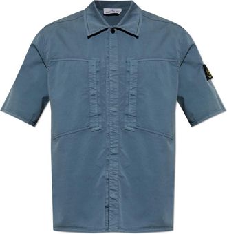 Stone Island Overhemden, Heren, Blauw, L, Korte Mouw Shirt
