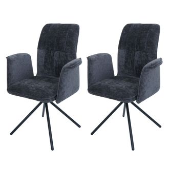 Hhg Hhg - Nunca Usado] Juego De 2 Sillas De Comedor 433, Reposabrazos Giratorio Auto-return, Tela/textil Chenilla (340g/m&sup2;) Oeko-tex, Gris Oscuro