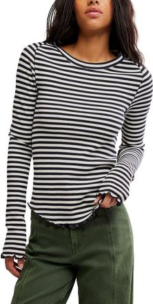 Free People We The Free Easy Does It Striped T-Shirt in Black And White Comb at Nordstrom, Size X-Small