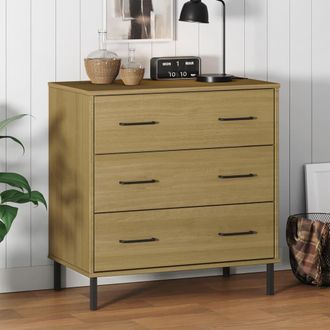 vidaXL Aparador Con 3 Cajones Oslo Madera Maciza Marr&oacute;n 77x40x79,5 Cm Vidaxl
