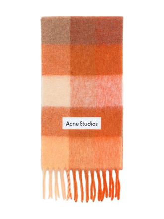 Acne Studios checked fringed scarf - Orange