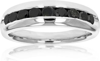 Vir Jewels 1 cttw Mens 9 Stone Black Diamond Wedding Band.925 Sterling Silver