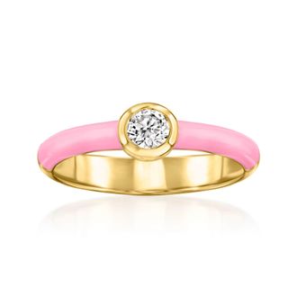 Ross-Simons Bezel-Set Lab-Grown Diamond Ring With Pink Enamel in 18kt Gold Over Sterling