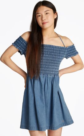 Tommy Jeans Midikleid »TJW CHAMBRAY FIT & FLARE DRESS« mit Bindeband, in blauer Waschung