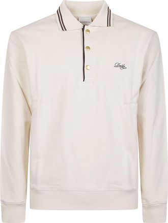 Dr&ocirc;le de Monsieur Minimalist Gold Hardware Long-Sleeve Cotton Polo Shirt