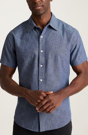 Bonobos Riviera Slim Fit Short Sleeve Cotton Chambray Button-Up Shirt in Darkwash Chambray at Nordstrom, Size Xx-Large