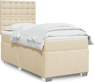 vidaXL Cama Box Spring Con Colch&oacute;n Tela Color Crema 90x190 Cm Vidaxl
