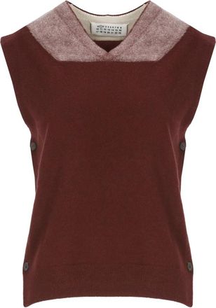 Maison Margiela Tweedelige bodywarmer van scheerwol - Dames - V-hals truien - Rood - XS - Wol - Truien & Vesten
