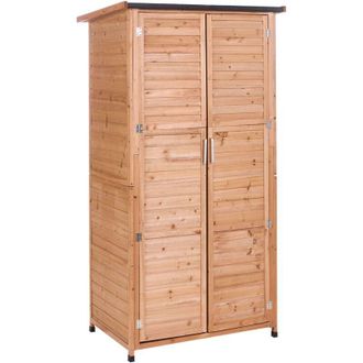 Beliani Cobertizo Para Herramientas De Jard&iacute;n Con Puertas Y Estantes Construcci&oacute;n Estable De Madera De Abeto Marr&oacute;n Claro Arsego