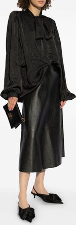 Balenciaga Zwarte Satijnen Blouse Met Strik
