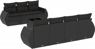 vidaXL Set De Sof&aacute;s De Jard&iacute;n 8 Piezas Y Cojines Rat&aacute;n Sint&eacute;tico Negro Vidaxl