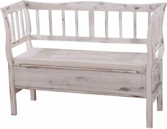 Hhg Hhg - Nunca Usado] Banco T207, Banco Arc&oacute;n Banco Arc&oacute;n De Madera, Compartimento De Almacenaje Coj&iacute;n Madera 119cm, Blanco, Shabby