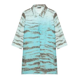 Fiorella Rubino Overhemden, Dames, Blauw, 4Xl, Shirt met vervaagde dierenprint