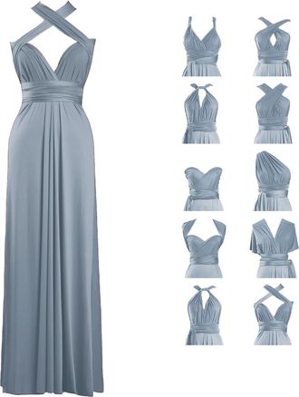 MisShow Womens Multiway Wedding Guest Dress, A line Sleeveless Maxi Bridesmaid Dress Dusty Blue ONE Size