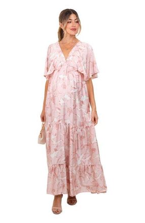 Pinkblush Floral Short Sleep Deep V-Neck Tiered Maxi Dress at Nordstrom, Size Medium