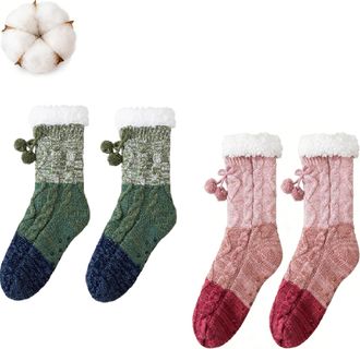 Generic Knitted Ultra-Thick Slipper Home Socks, Ultra-thick Slipper Home Socks, Calf-Length for Girls Gift with Grippers Non Slip Fleece Lining Heat Holding (