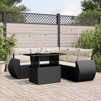 vidaXL Vidaxl - Set De Sof&aacute;s De Jard&iacute;n 6 Piezas Y Cojines Rat&aacute;n Sint&eacute;tico Negro
