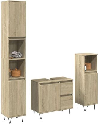 vidaXL Vidaxl - Set De Muebles De Ba&ntilde;o 3 Pzas Madera Contrachapada Roble Sonoma