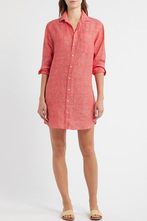 Frank & Eileen Mary Classic Long Sleeve Shirtdress in Red Linen at Nordstrom, Size X-Large