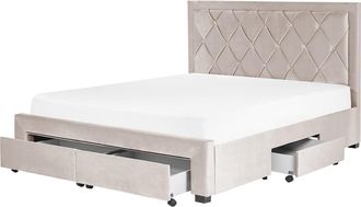 Beliani Cama matrimonial de tejido beige 160x200