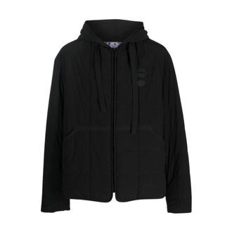 Off-white Jassen, Dames, Zwart, M, Polyester, Gewatteerd jack met capuchon en logopatch