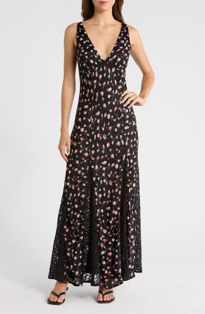 Damson Madder Genevieve Ditsy Floral Plunge Neck Midi Dress in Rose at Nordstrom, Size 10 Us
