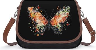 Generic Butterfly with Forests Wings Crossbody Bags for Women Fashion Leather Shoulder Handbags With Adjustable Strap