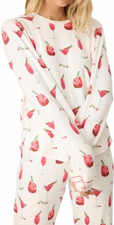 PJ Salvage Long Sleeve Cranberry Cocktails Top In Ivory