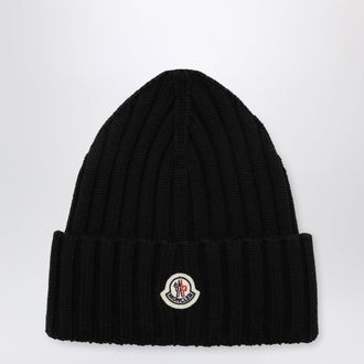 Moncler Berretto in lana a trecce nero con logo