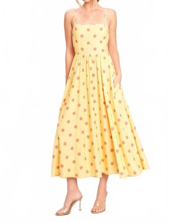 Flying Tomato Golden Summer Polka Woven Midi Dress In Yellow