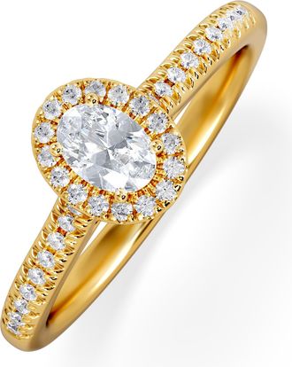 The Diamond Store Lumia Oval Cut Lab Diamond Halo Ring 0.50ct F/VS in 18K Gold Vermeil