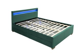 Concept Usine Estructura de cama de terciopelo verde con almacenamiento y LED integr