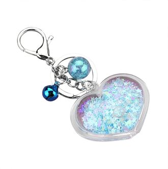 Generic Acrylic Peach Heart Keychain Oil Flowing Sequin Quicksand Pendant Charm Accessories for Bags (Light Blue, A)