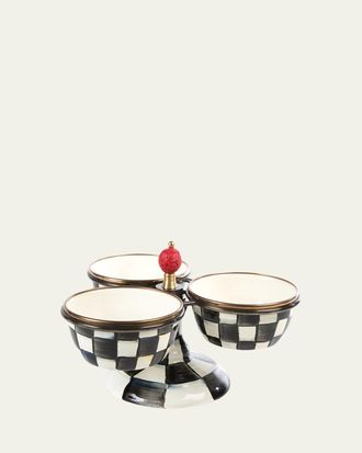 MacKenzie-Childs Courtly Check Enamel Triple Bowl Server