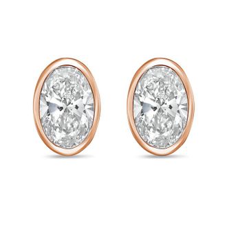Diana M. Jewels 14Kt Rose Gold 7.00 cts Lab Grown Oval Diamond Bezel Studs