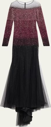 Pamella Roland Ombre Signature Sequin Illusion Trumpet Gown