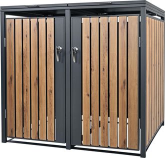 ML Design Ml-design Cobertizo Doble Para Ocultar Cubo De Basura 240l Antracita Aspecto Roble 132 X 80 X 120 Cm Caseta De Acero Para Jard&iacute;n Exterior Contenedor R