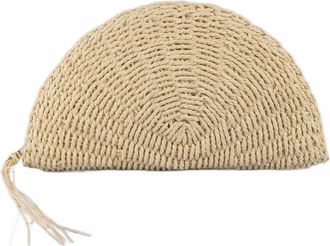 Fame Accessories Womens Straw Woven Half Moon Clutch Bag In Beige