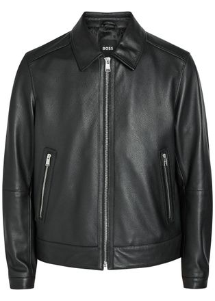 BOSS Boss Mapson Grained Leather Jacket - Black - 46 (IT46 / S)